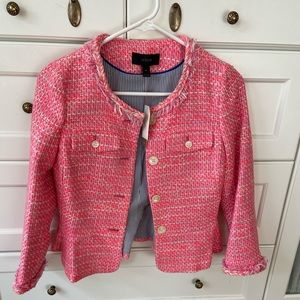 Chanel style unworn j.crew jkt in pink tweed in size petite 0.